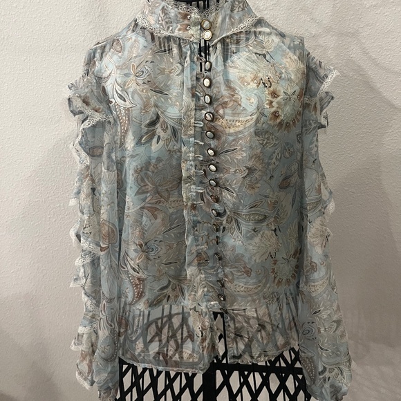 70/21 Tops - 70f/21C Blue Lace Blouse Size Small